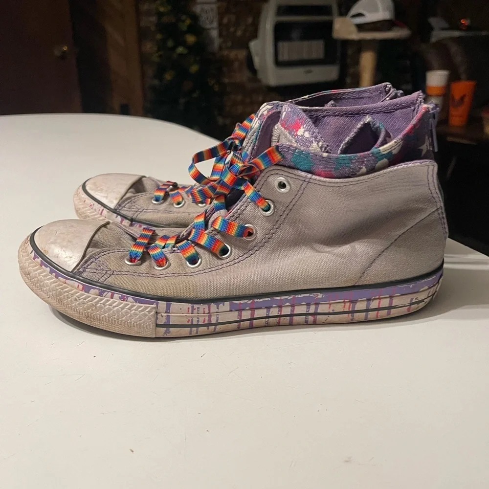 Converse Juniors Size 6 Splatter Paint Drip Double Upper Zipper Back Sneakers